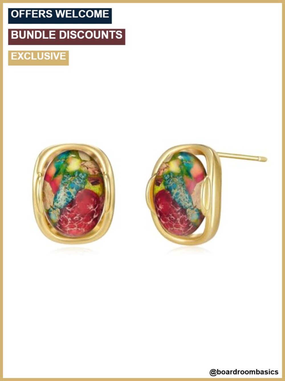 Natural Stone Stud Earrings Gold Plated Boho Statement Pierced Fashion Jewelry